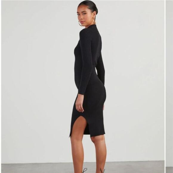 VICI Newtown Long Sleeve Ribbed Black Mock Neck Midi Sweater Dress Size Small - Picture 2 of 10